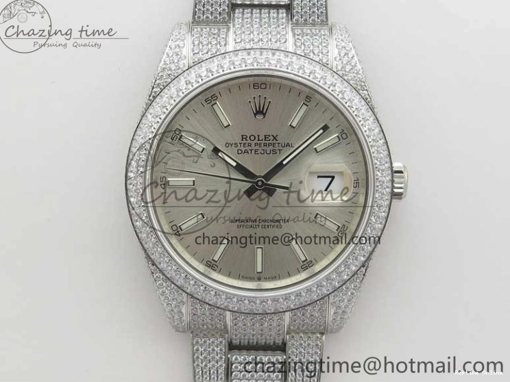 0224 Practical DateJust 41 126334 904 Full Paved Diamonds BP Maker Best Edition Silver Dial on Oyster Bracelet A 2542